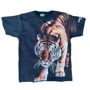 Vintage 90s Mens Large Baton Rouge Zoo All Over Tiger Print Double Sided T-Shirt
